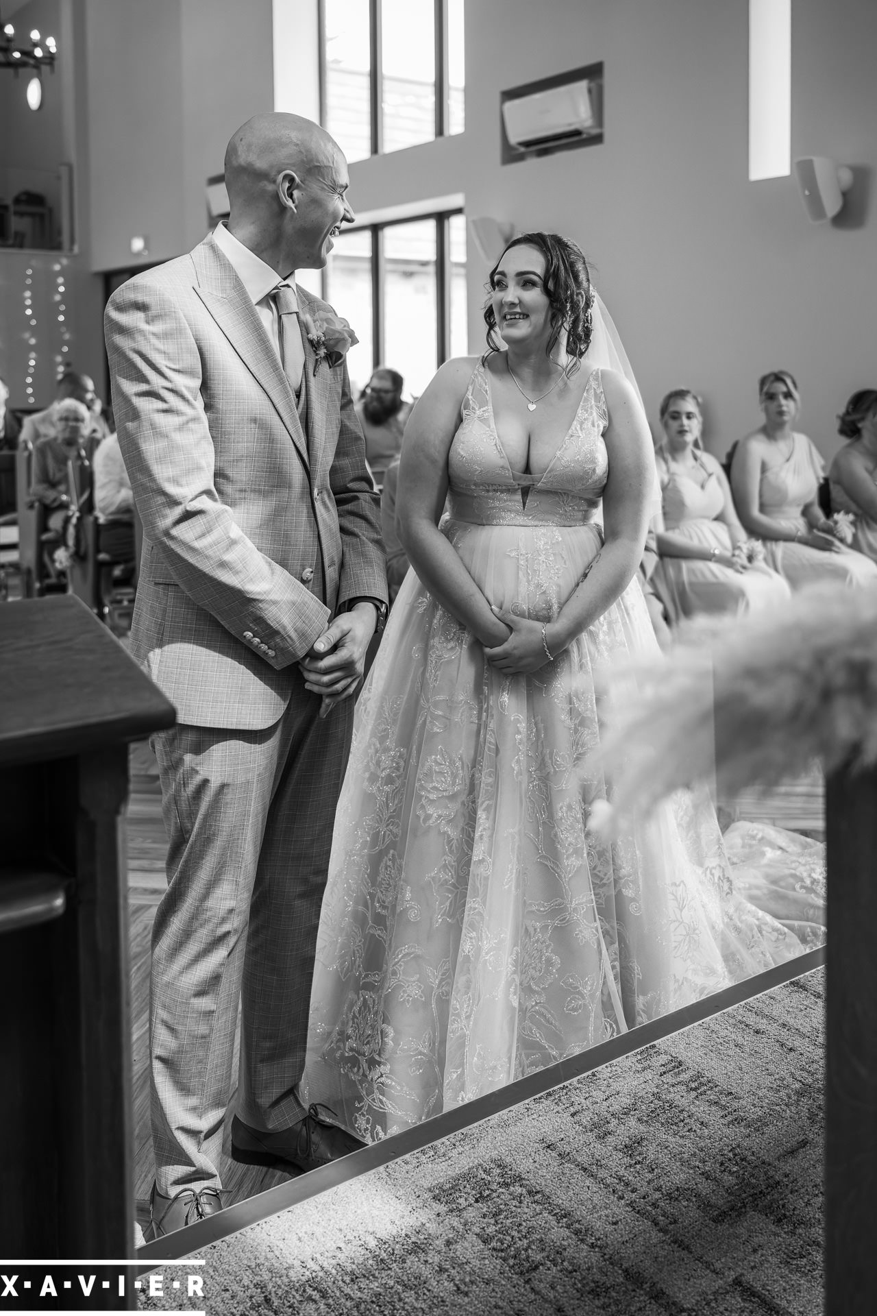 first kiss in the chapel at Burntwood Court Hotel