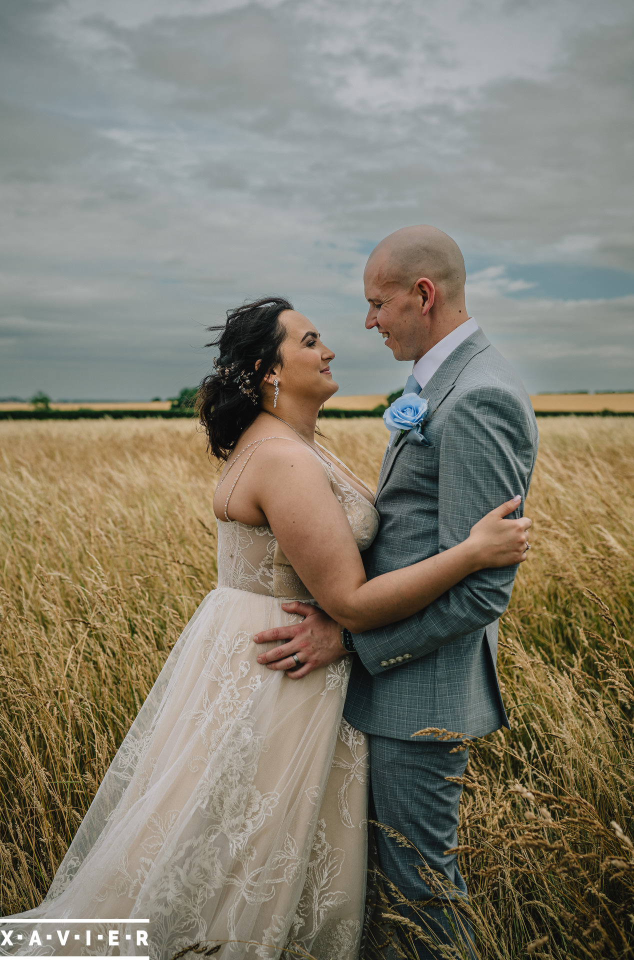 Bride and groom in corn