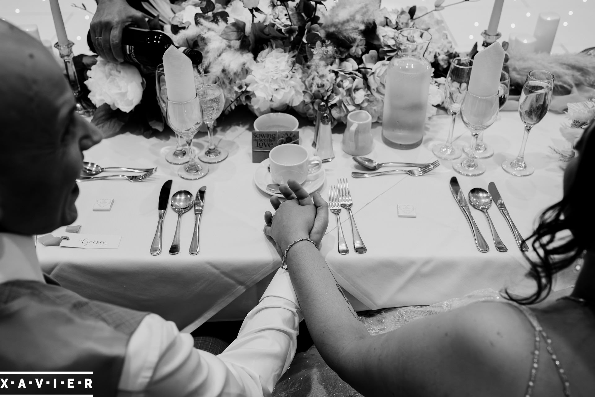 bride groom hold hands wedding breakfast
