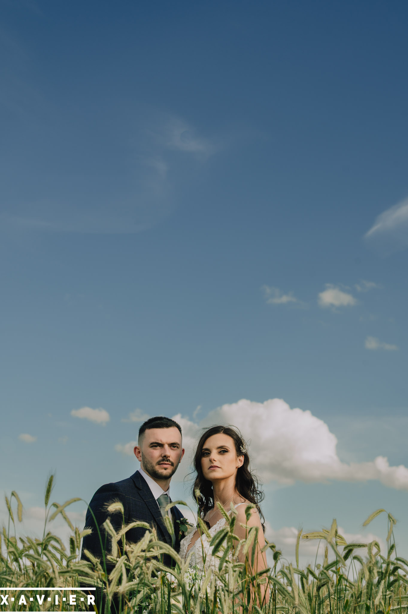 bride and groom in the yellow cornfields