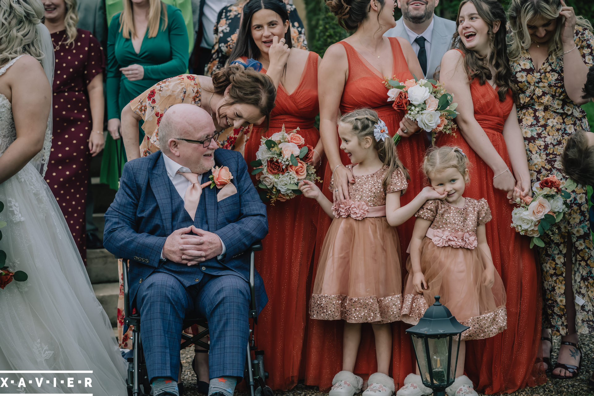 father wheel chair flower girls