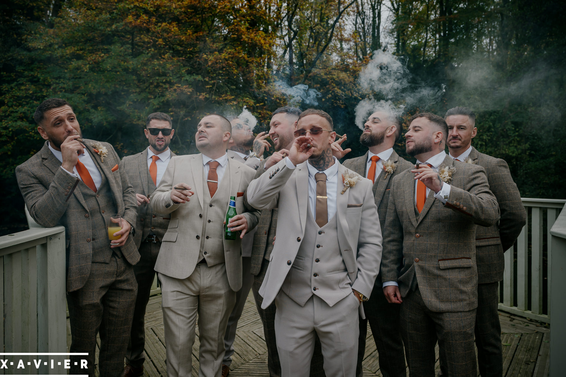 groomsmen smoking cigars