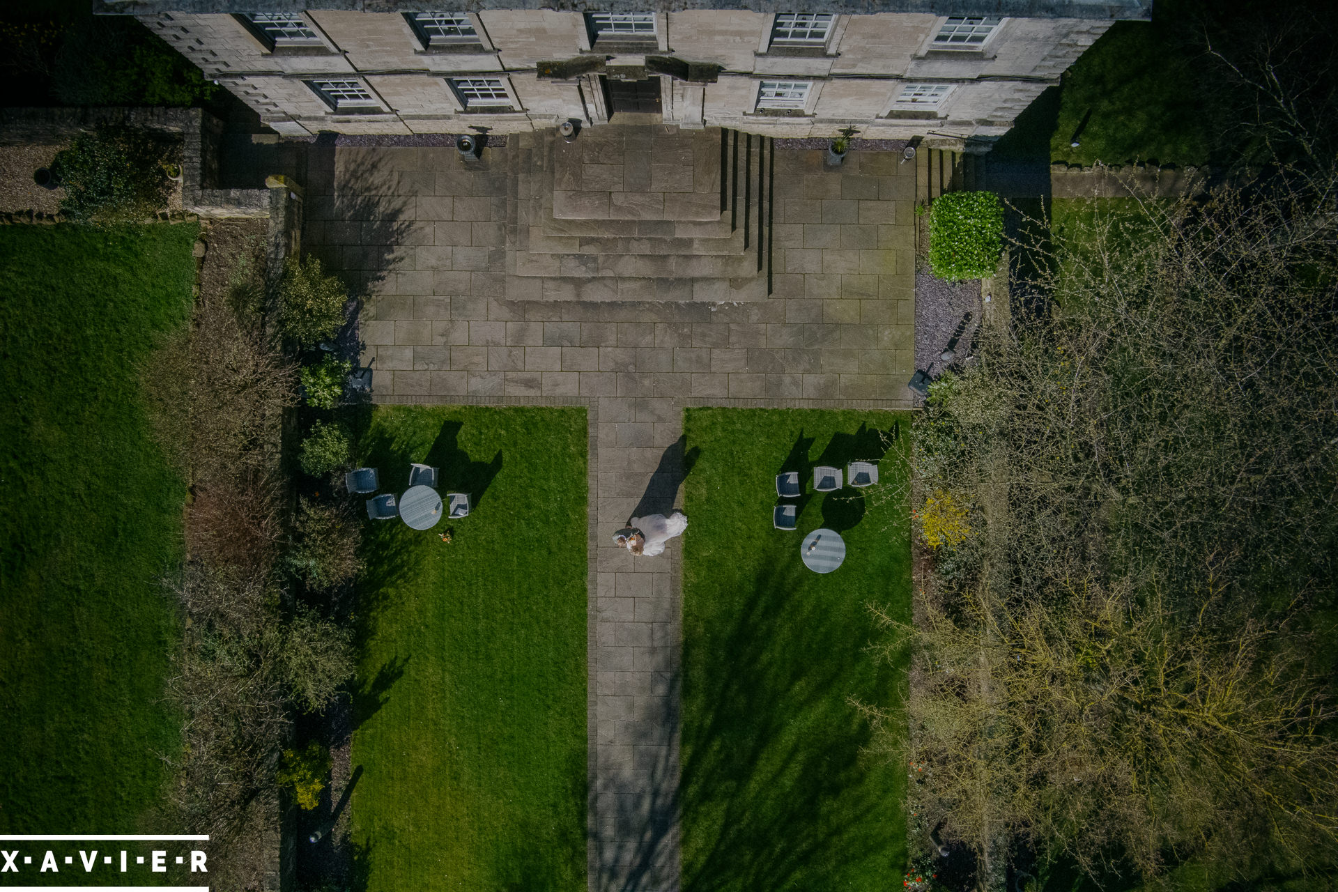 drone photo of bride and groom
