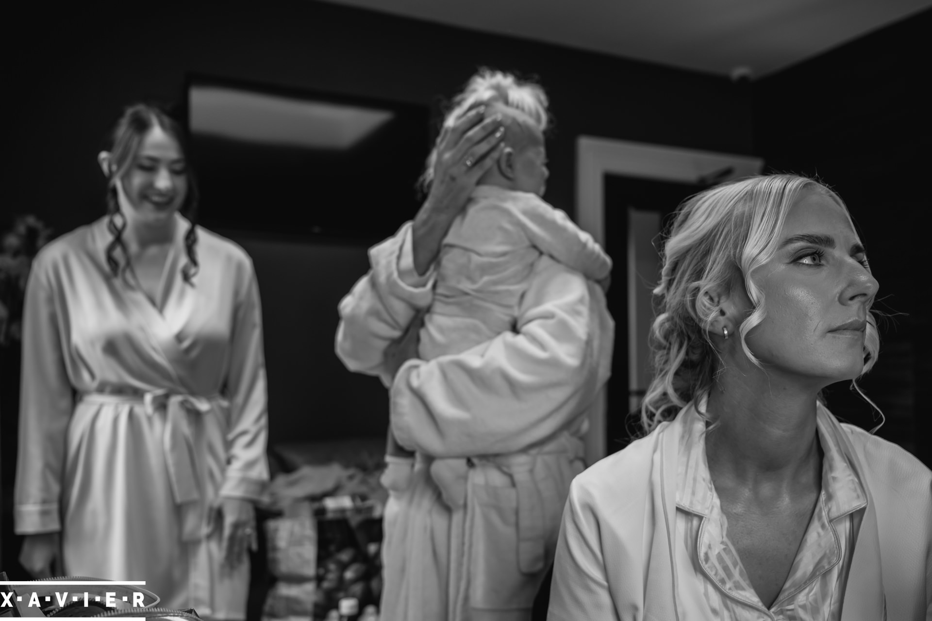 bridal party getting ready with the baby