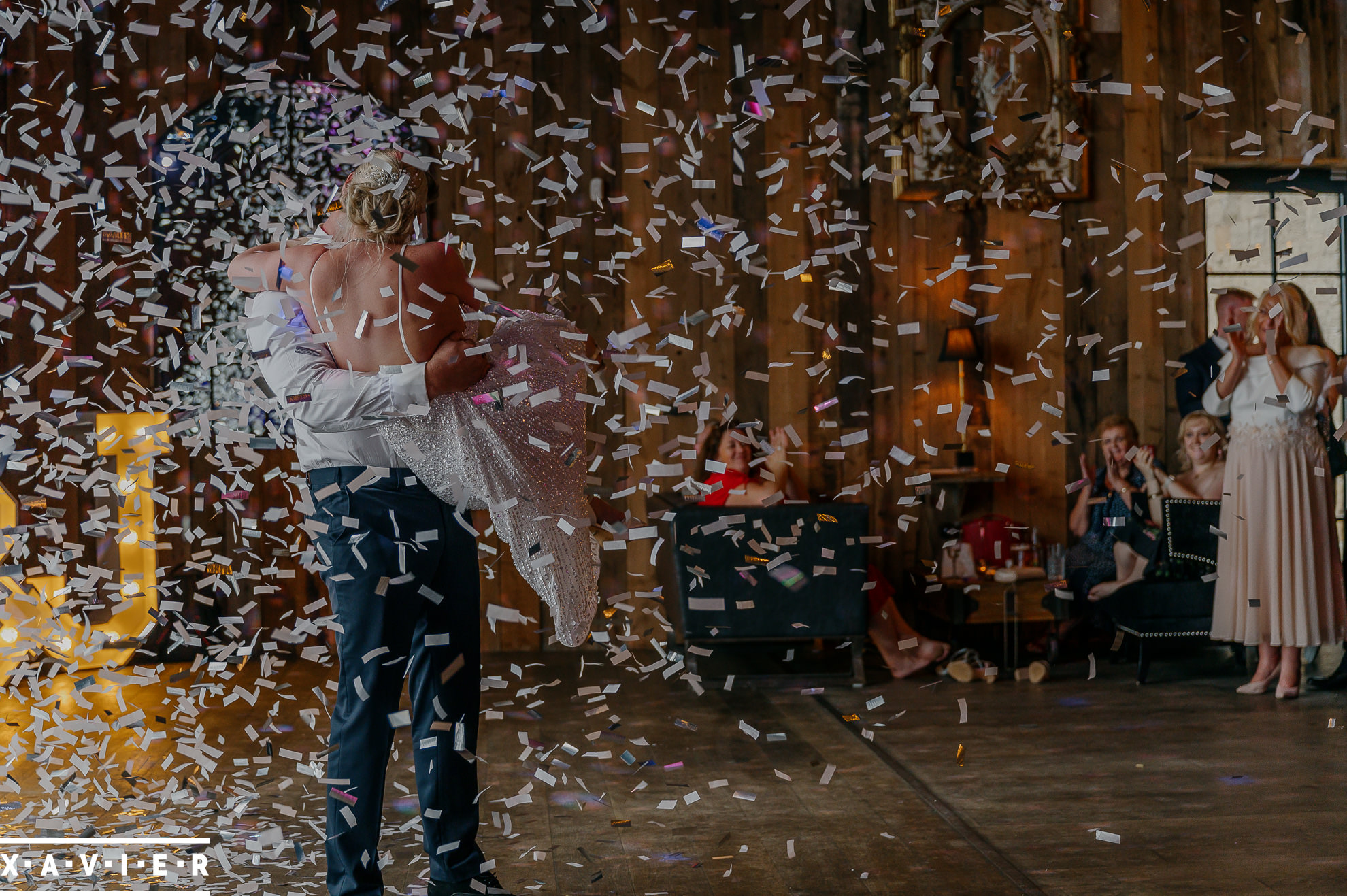 confetti falls during the first dance routine