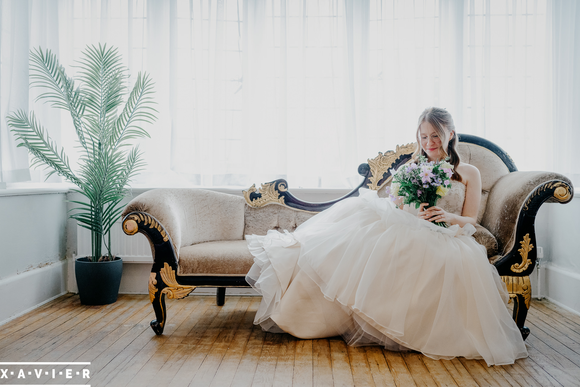 the bride laid on the chaise-long